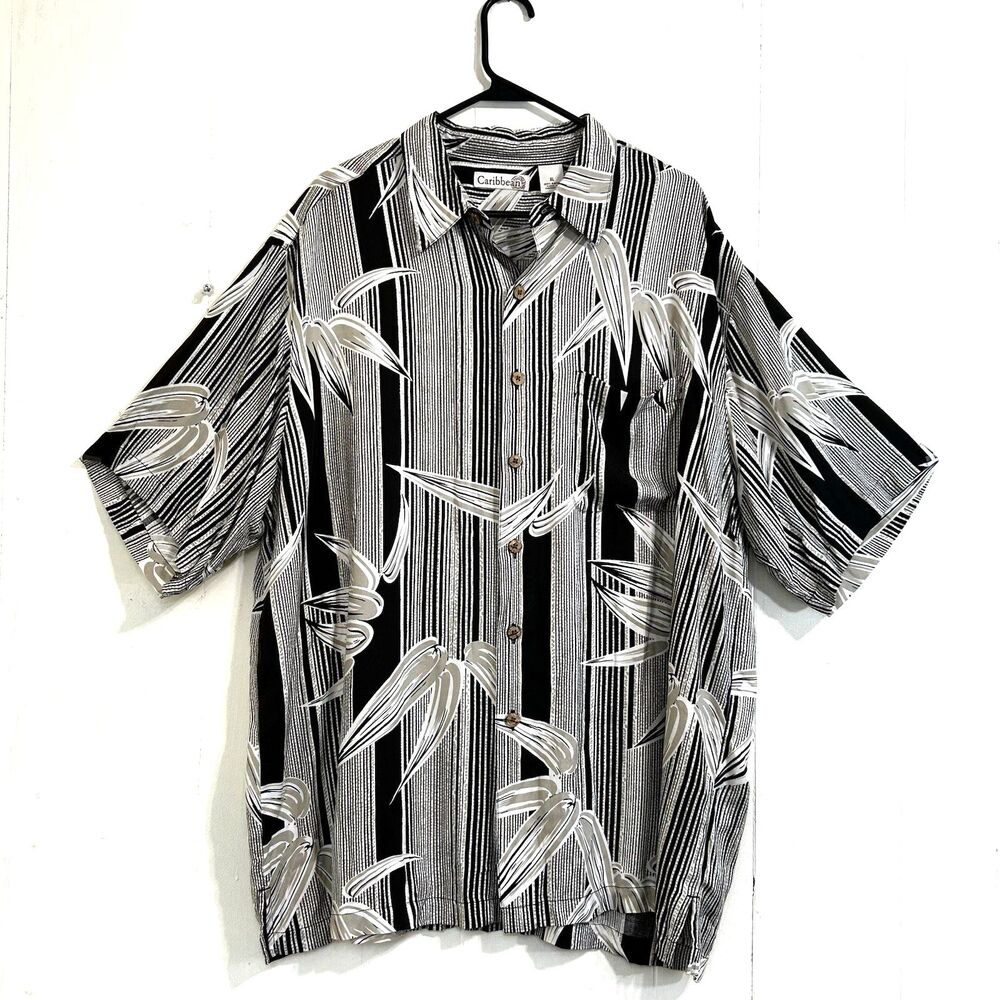 Caribbean Roundtree York Hawaiian Button Down Shirt Size XL 100% Rayon
